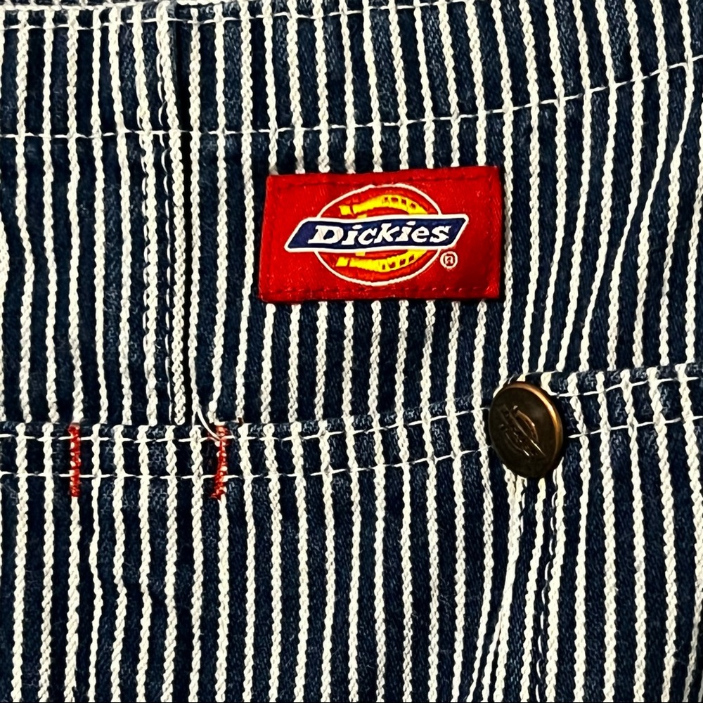 VINTAGE Dickies Blue White Hickory Striped 100% Cotton Bib Overalls - Picture 6 of 11